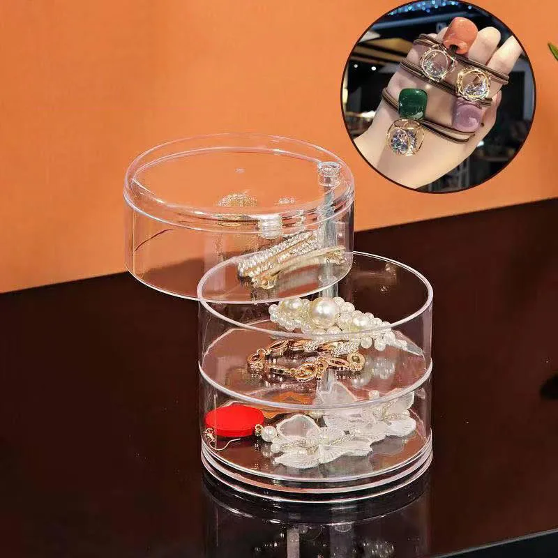 Jewelry Storage Box Makeup Organizer Rack Bracelet Earrings Watch Rotating Plastic Display with Cover | Дом и сад