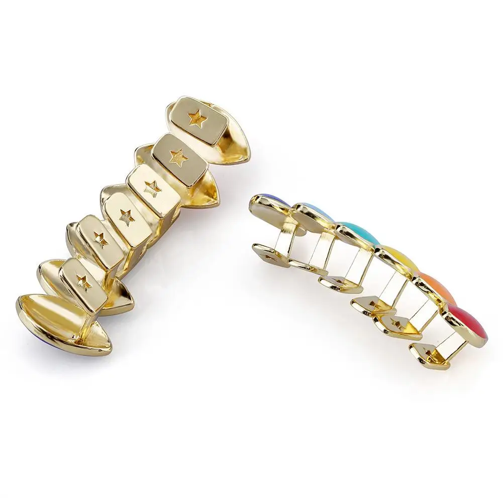 

HOT SALESNew Arrival Fashion Rainbow Hip Hop Top/Bottom Teeth Cap Grills Rapper Mouth Jewelry Decor