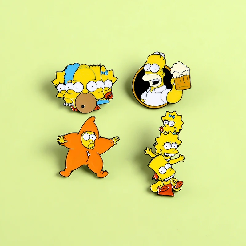 Забавная эмалированная брошь в форме звезды для всей семьи Simpson спальный мешок