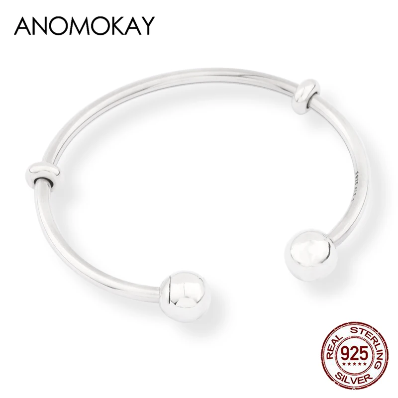 Anomookay 925 пробы Серебряный Круглый браслет с застежкой женский открытый Браслет-манжета для Diy роскошное серебряное Изготовление ювелирных изделий