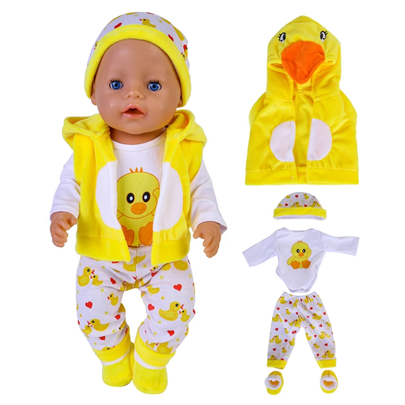 

17-18 Inch Baby Doll Clothes Cute Duck 5Pcs Outfits for 40cm Toys Reborn Doll Clothes New Born Baby American 18 Inch Girl Doll