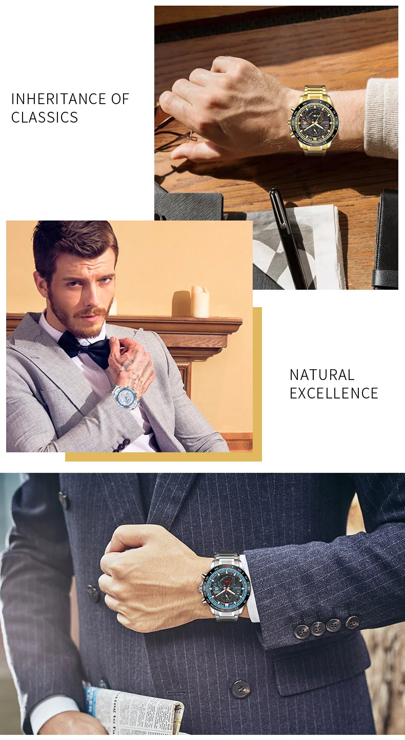 SMAEL Luxury Men Watches Gold Tone Stainless Steel Expansion Band Fashion Chronograph Quartz Watch Men Sport Wristwatch
