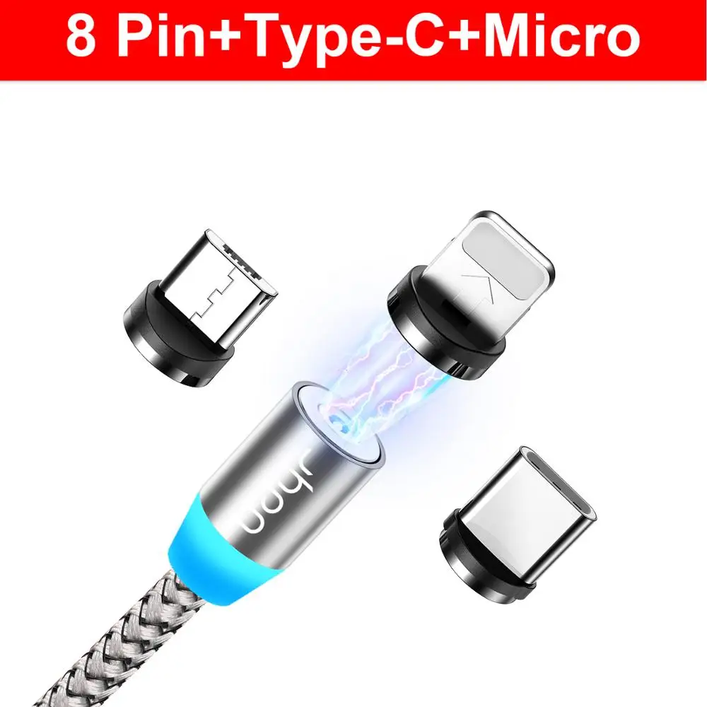 Udyr Магнитный Micro usb type C кабель для iphone samsung Android 2 м Быстрая зарядка магнит Зарядное устройство USB кабель провод для мобильного телефона шнур - Цвет: Gray Cable 3 Plug