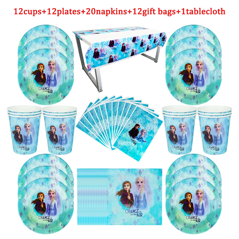 

Princess Frozen Party Supplies Disposable Tableware Cartoon Characters Cup Plate For Decor Kids Favor Baby Shower Gifts