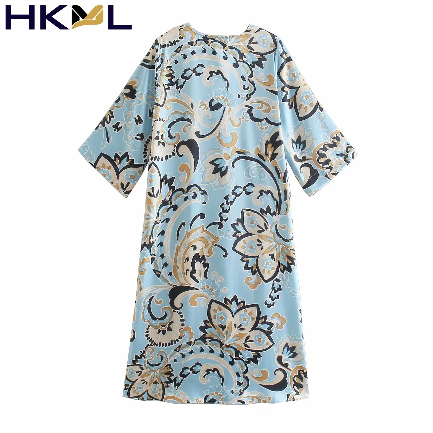 

Женское Повседневное платье-туника Za, синее винтажное длинное платье-миди свободного покроя с принтом, Пляжная туника, лето 2021