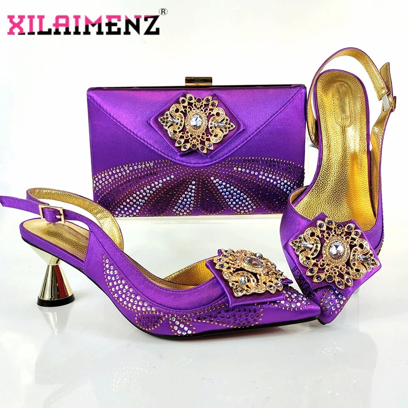 

Комплект из обуви и сумки фиолетового цвета для деловой женщины; Красивая цена; Женская обувь в африканском стиле; Комплект из сумочки с пет...
