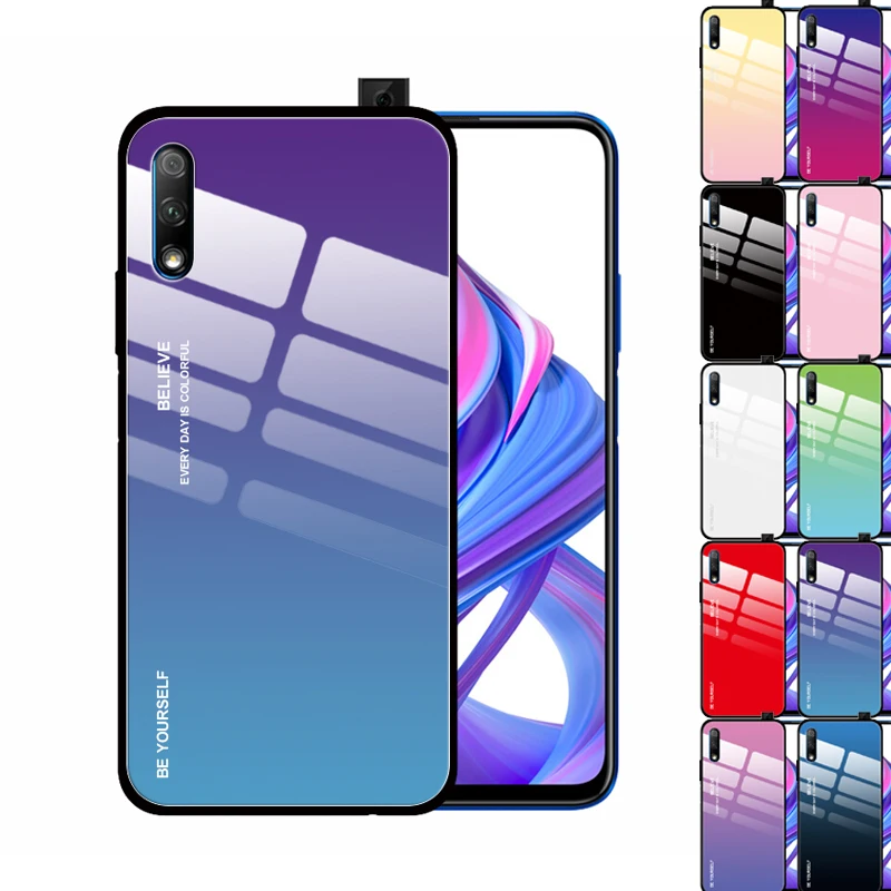 Модный чехол из закаленного стекла с градиентом кристалла для Huawei Honor 20 Pro 9X 8X 10 Lite