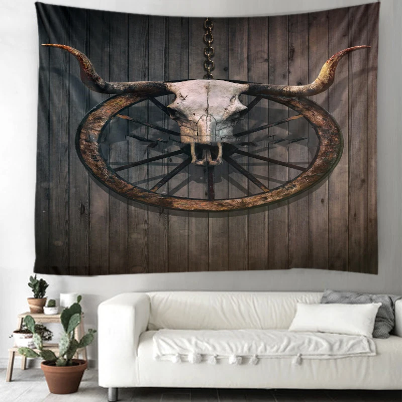 Череп Быка на деревянной доске фоновый гобелен цифровая печать фон подвесная