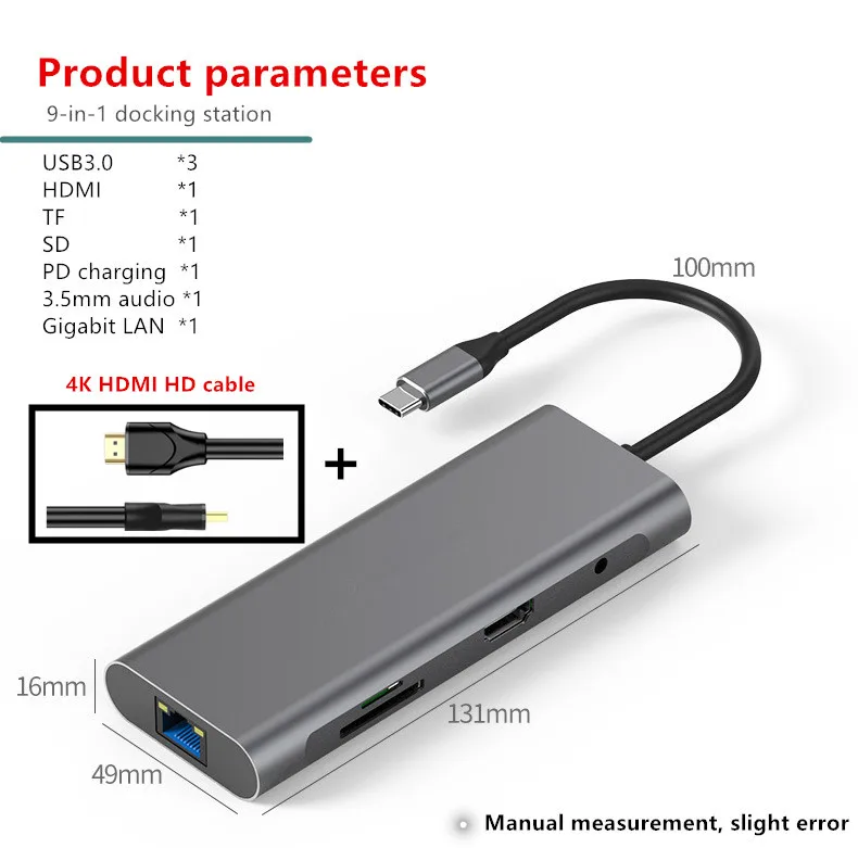 USB3.0 SD TF LAN VGA 3,5 мм аудио PD Высокоскоростная зарядка для MacBook huawei Xiaomi смартфон type C док-станция 4K HDMI концентратор - Цвет: combination 3