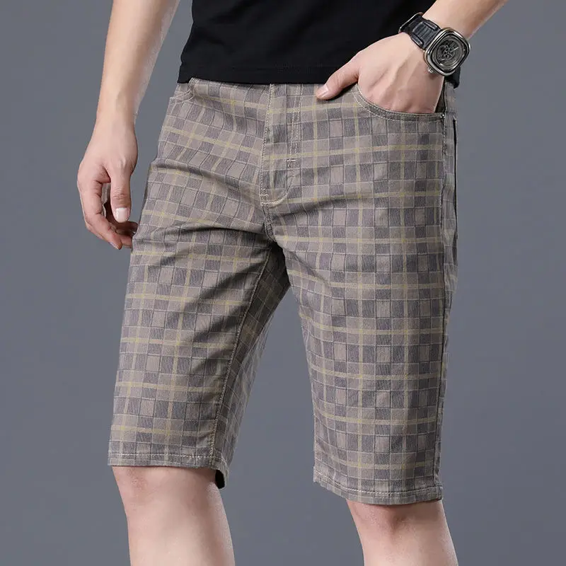 2021 New Shorts Men'S Summer Thin Style Cotton Plaid Printed Casual Beach Pants Fashion Outerwear Men'S Five-Point Pants