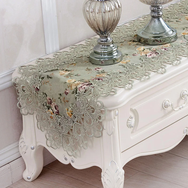 

Embroidery Lace Table Runner Pastoral Style Dining Tablecloth Multi-Size Table Runners For Wedding Decor Table TV Cabinet Cover