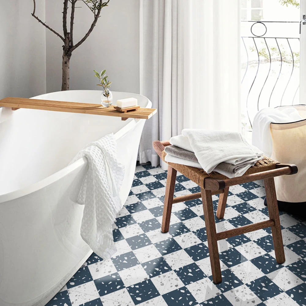 

Terrazzo floor sticker blue mosaic home entrance decoration cross-border wholesale custom twill sticker