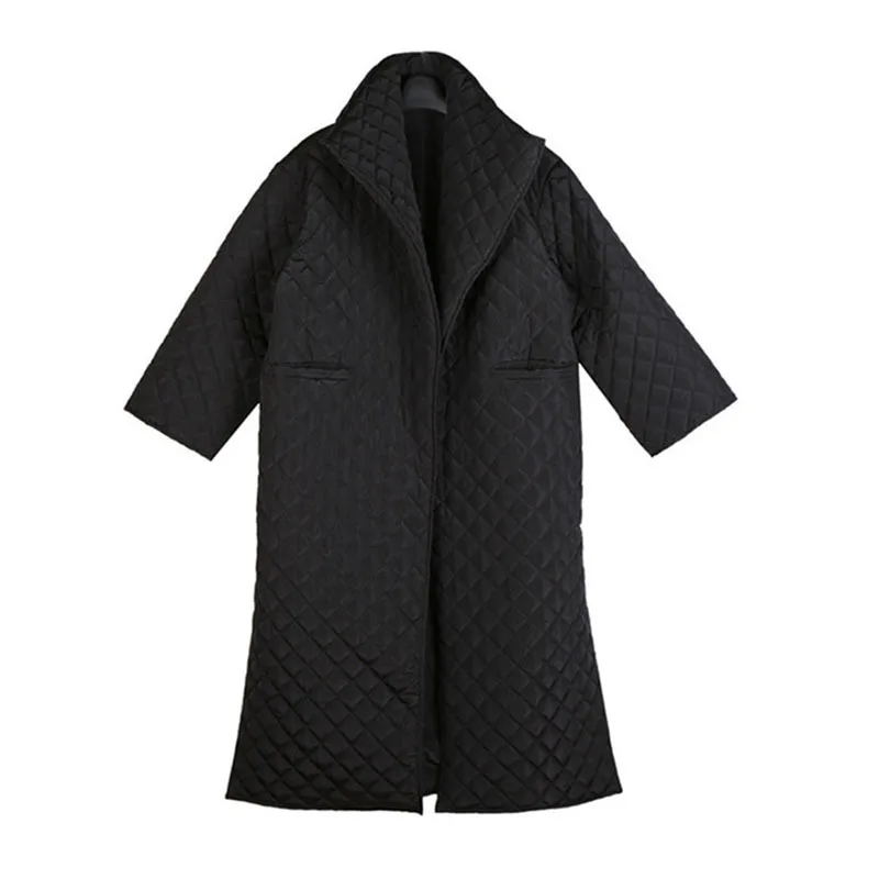 

VGH Korean Loose Parkas For Women Lapel Long Sleeve Side Split Casual Black Cotton Coat Female Fashion New Clothing 2020 Winter