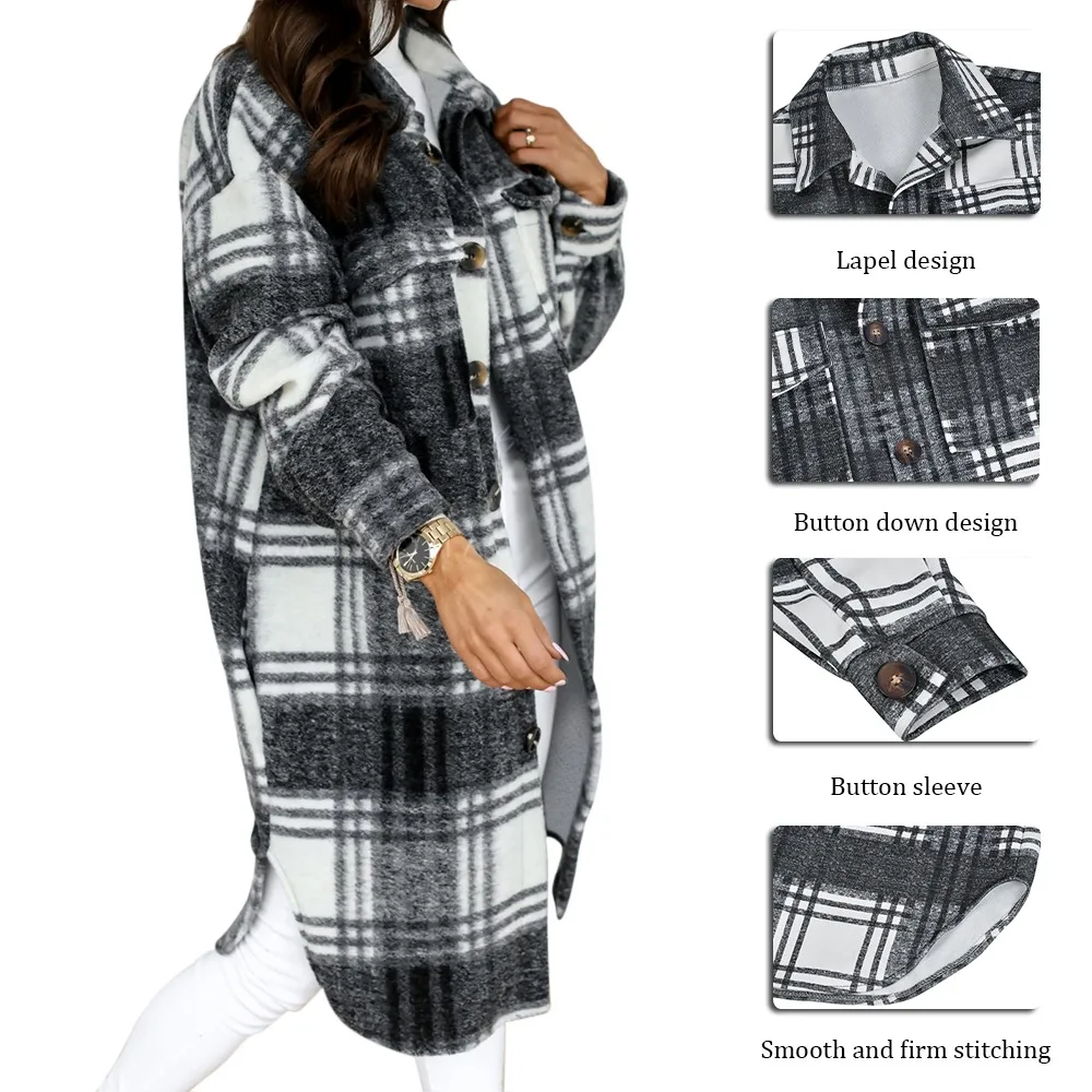 

2021 New Fall Winter Women Oversized Coat Long Checked Casual Fashion Chic Women Jackets Long windbreaker Outfits