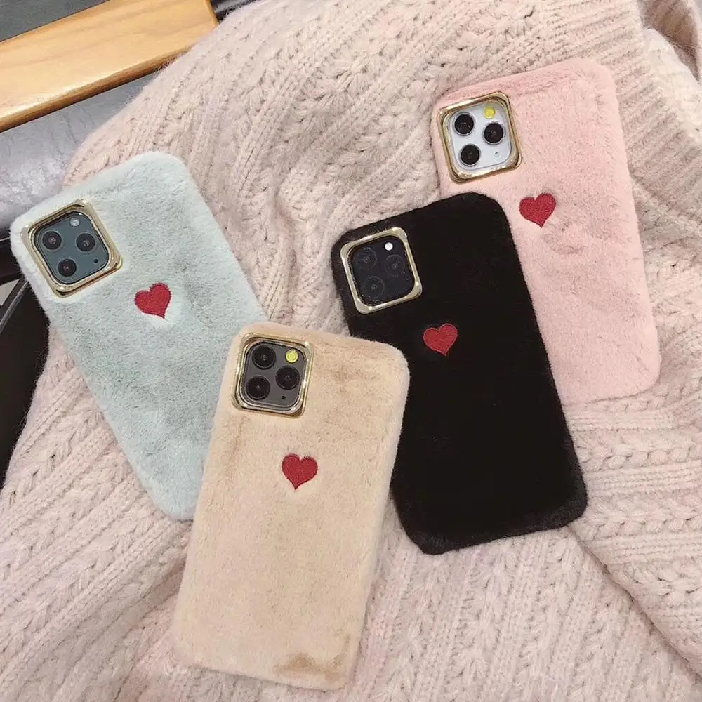 LOVECOM Warm Cute Love Heart Fur Phone Case For iPhone 11 Pro Max XR XS 6 6S 7 8 Plus X Soft Back Cover Cases | Мобильные телефоны
