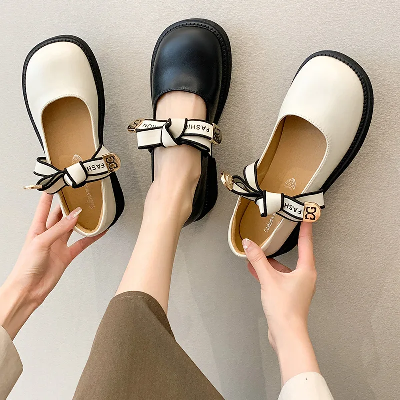 

2021 Spring/Autumn Casual Mary Jane Women Shoes Fashion Slip-On Butterfly-knot Round Toe Pumps Breathable All-match Thick Bottom
