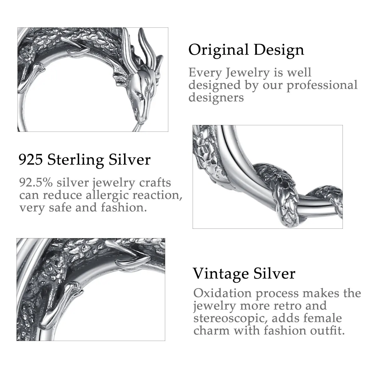 Эудора Настоящее серебро 925 пробы крутой Дракон ожерелье темперамент Личность