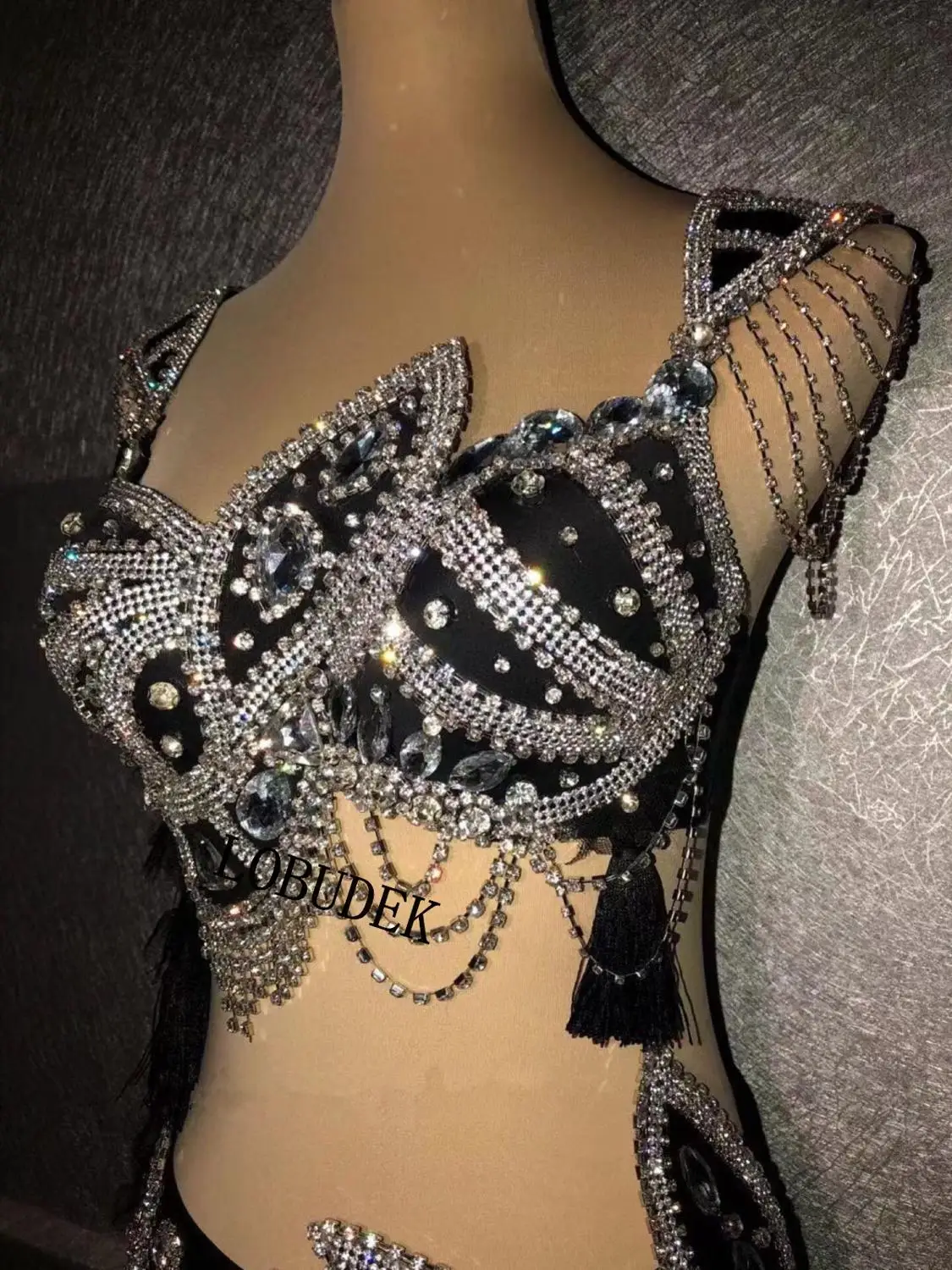 Черный комплект бикини стразы сексуальный женский сценический костюм DJ певицы