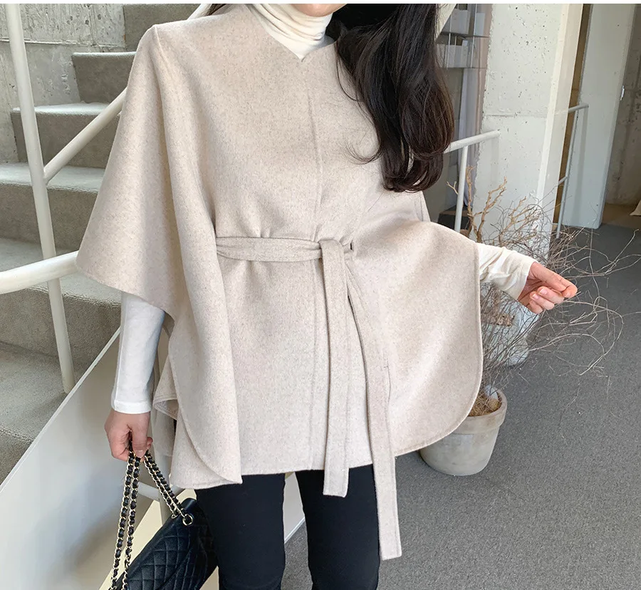 

Loose cloak short wool coat for women st130