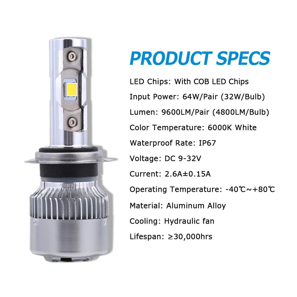 NOVSIGHT H7 светодиодный фар автомобиля лампы H8/H9/H11/H16JP HB3/9005 HB4/9006 H1 H3 64W 9600lm 6000K светодиодный помощи при парковке