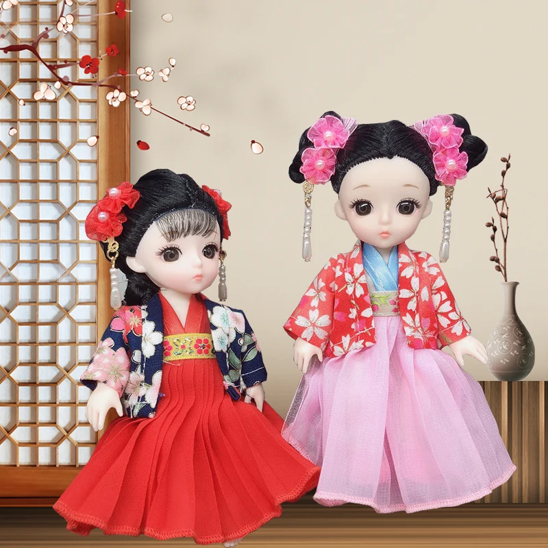 

New 16cm BJD Doll Costume Chinese Style Three-piece Suit with 13 Movable Joint 1/12 Retro Makeup Doll To Give Shoes To Girls Toy