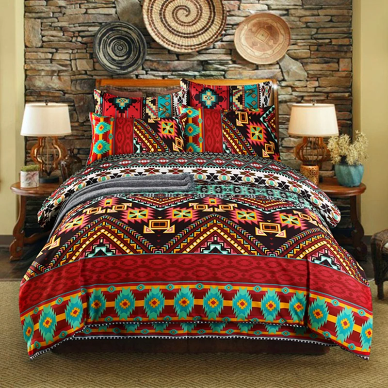 

3d Bohemian Bedding Set Queen Size Boho Geometry Duvet Cover Set Pillowcases 2/3pcs Bed Set Home Bed Comforters