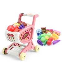 trolley push car toys basket kids supermarket shopping cart simulation fruit food pretend play house girls toy shopping basket