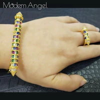 modemangel new arrive luxury nail special convolution shing mixed cubic zirconia wedding saudi arabic dubai bangle ring set