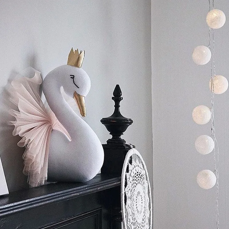 Милый 3D Золотой короны Лебедь стены искусства висячая девочка кукла мягкая