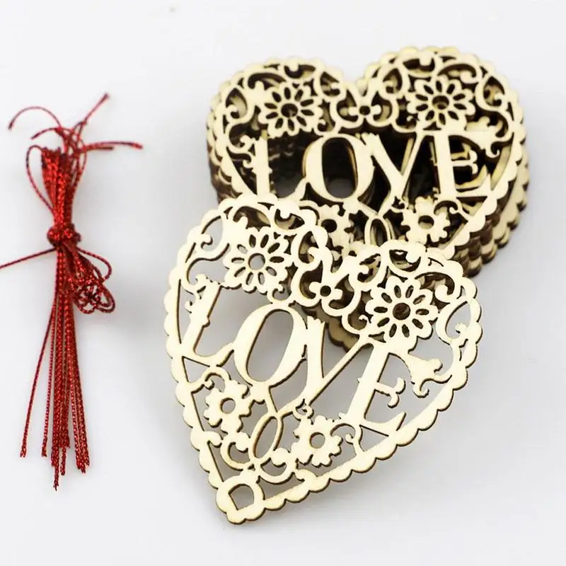 

Wooden Heart Pendant Wedding Decoration Hollow Love Hanging Ornaments Valentines Day Wedding Engagement Party Gifts