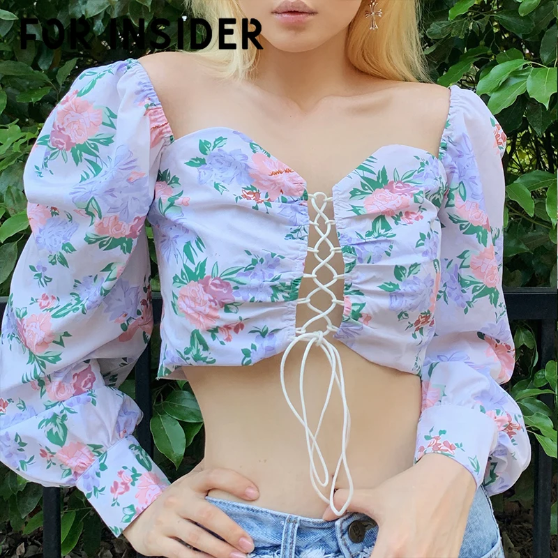 Для Insider цветочный принт на шнуровке обрезанная блузка рубашка для женщин с