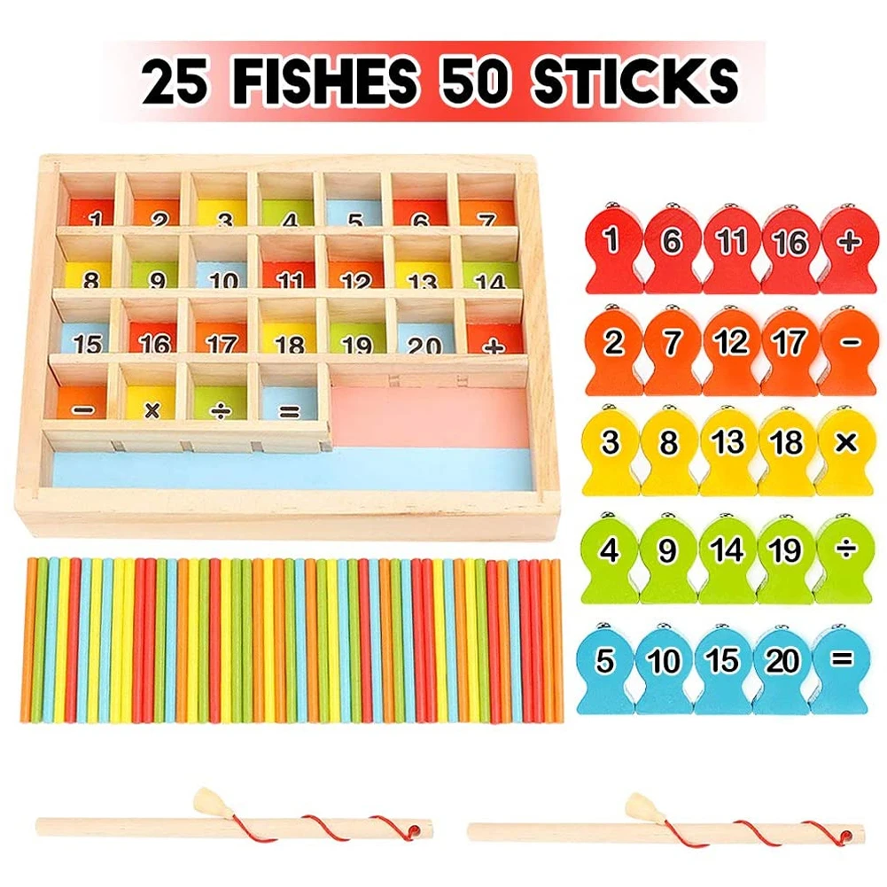 

С 2 полюс номер счета деревянный магнитный домашнего дошкольного образования Рыбалка Математика игра Montessori Игрушки для раннего обучения