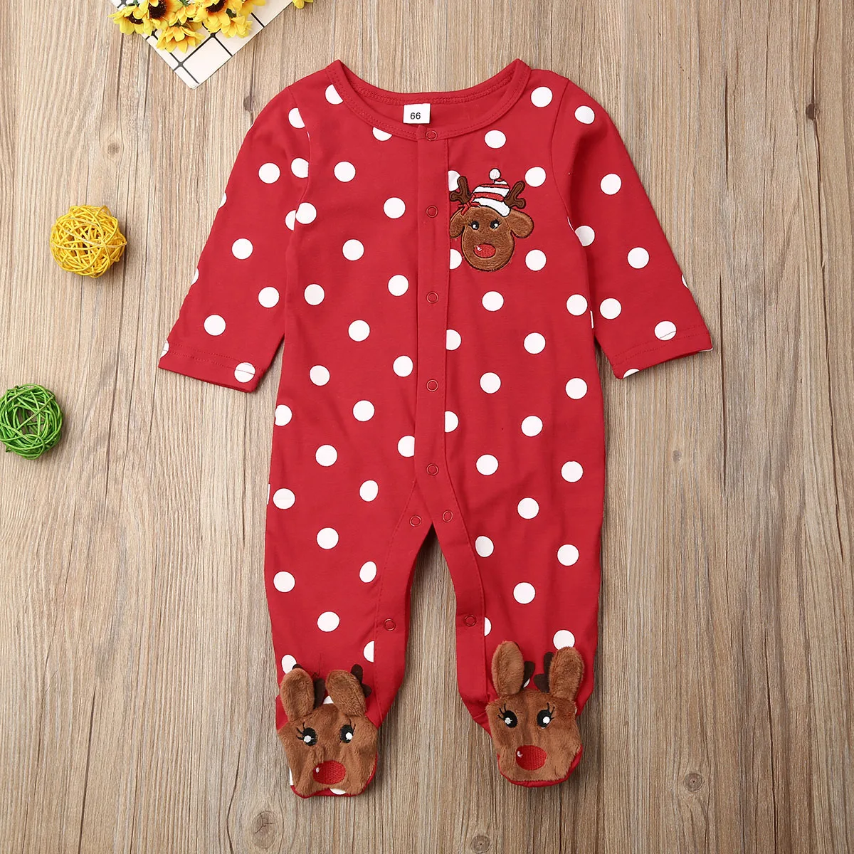 

Pudcoco Newborn Baby Boy Girl Clothes Polka Dot Christmas Print Button Long Sleeve Romper Jumpsuit Outfit Clothes