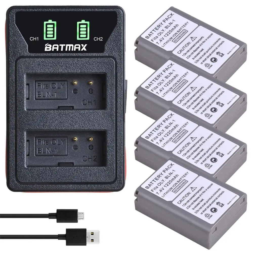 

4x BLN-1 PS BLN1 PS-BLN1 Battery + LED Built-in USB Dual Charger for Olympus OM-D E-M1 E-M5 Mark II PEN-F E-P5 EM1 EM5 PENF EP5