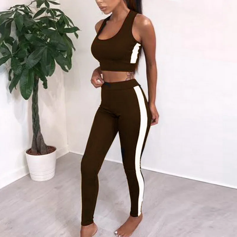 style2-brown Сексуальный спортивный костюм из двух частей, Женский комплект для йоги, короткий рукав, укороченный топ и леггинсы, сексуальная одежда для йоги, спортивный костюм для фитнеса, спортивная одежда - Цвет: style2-brown