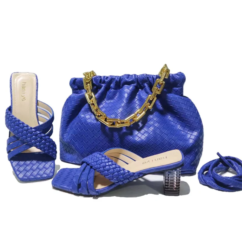 

PEIRESA 2022 New Design Italian Style Shoes And Bag Set To Match Size: 38-42 Blue Color Summer Sexy Women Sandals and Bag Sets