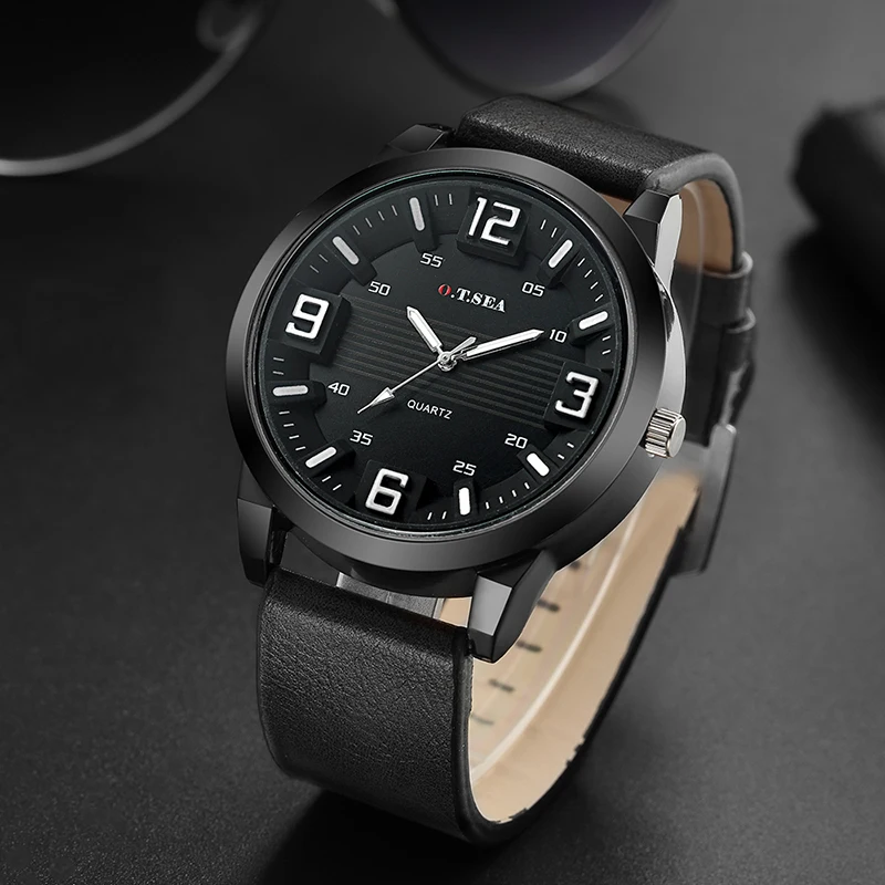 Роскошный бренд O. T. SEA кожаные мужские часы Аналоговые военные