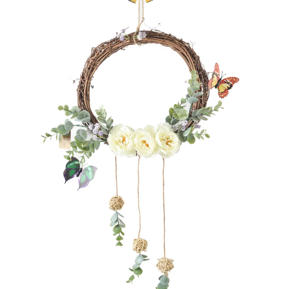 

Wreath Rattan Artificial Flowers Festival Decor Ornament Bow-Knot Hanging Decorations Party Home Supplies Garland