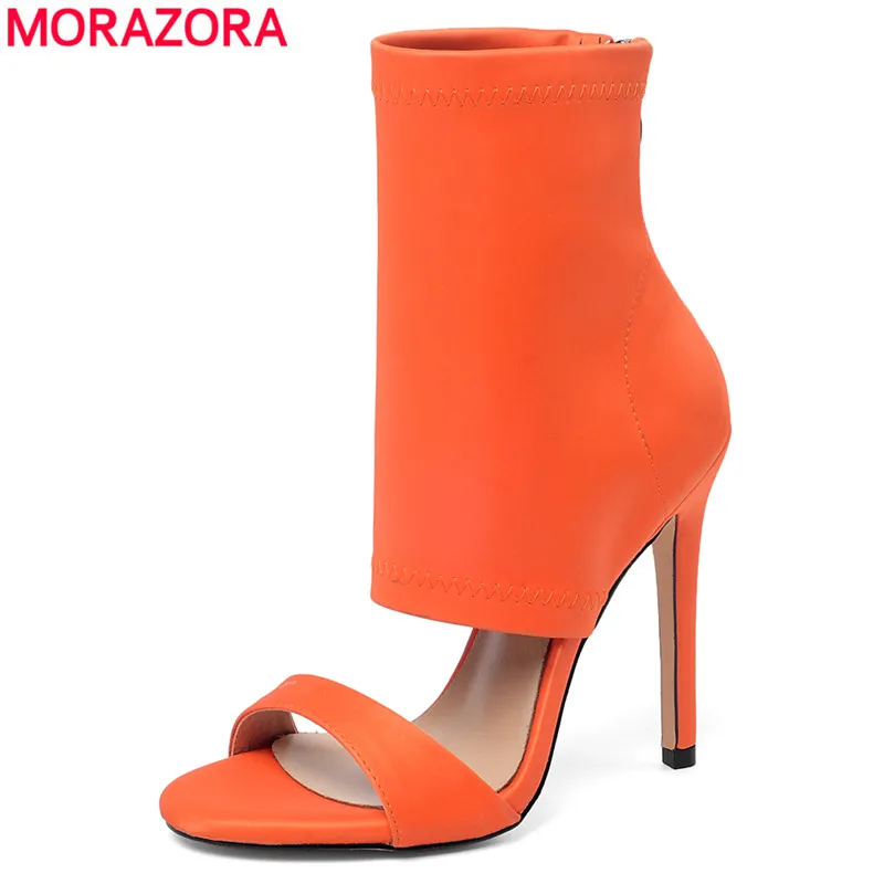 MORAZORA/Оранжевая женская обувь Сандалии гладиаторы Женские туфли на высоком