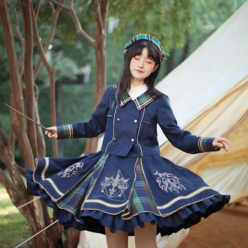 

Japanese sweet lolita dress vintage college student style jk uniform high waist princess victorian dress kawaii girl gothic loli