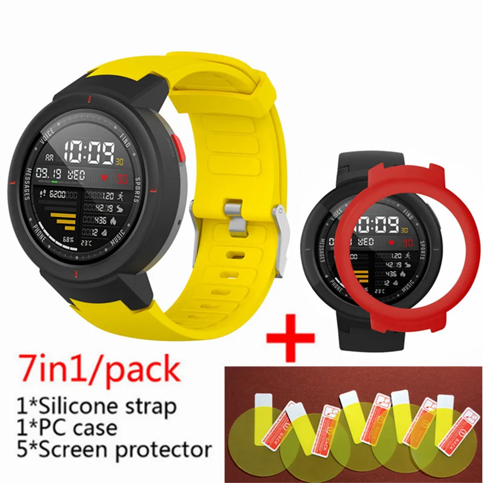 Yellow 3 7 в 1 для Huami Amazfit Verge ремешок силиконовые умные часы полоса+ verge рамка чехлы крышка оболочка+ amazfit Verge Защитная пленка для экрана - Цвет: Yellow 3