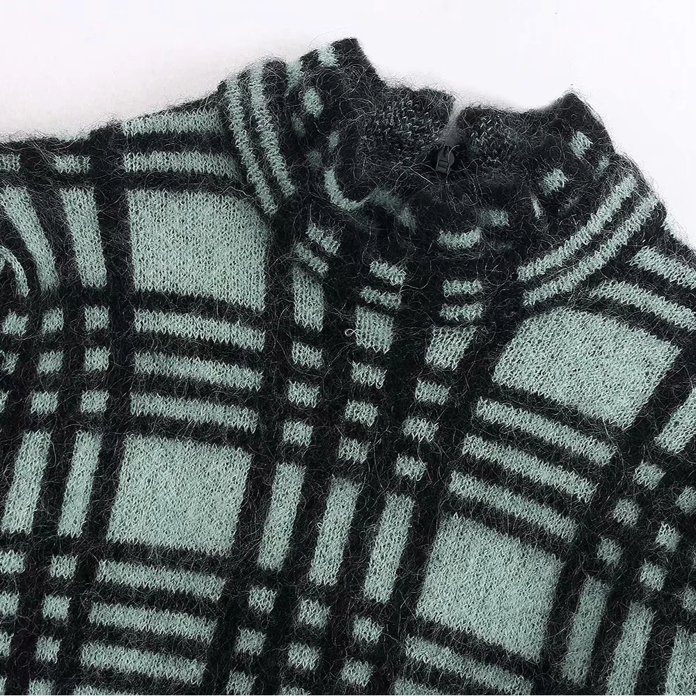 ZA новый женский черный зеленый плед водолазка тянет тонкий мохер мягкий удобный