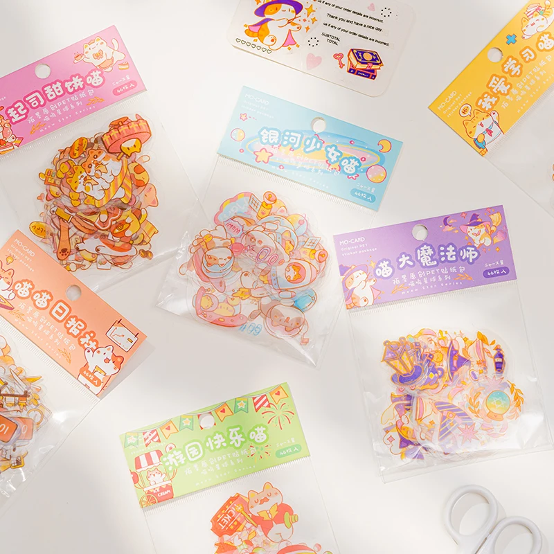 

46pcs/lot Kawaii Cat Decorative Phone Stickers Cute Scrapbooking Stick Label Diary Stationery Album Party gift sticker For Kids