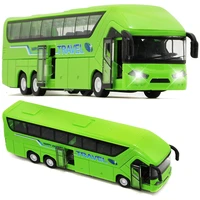 new 132 simulation bus alloy car color sound and light pull back toy car tourist sightseeing car boy collection decoration gift