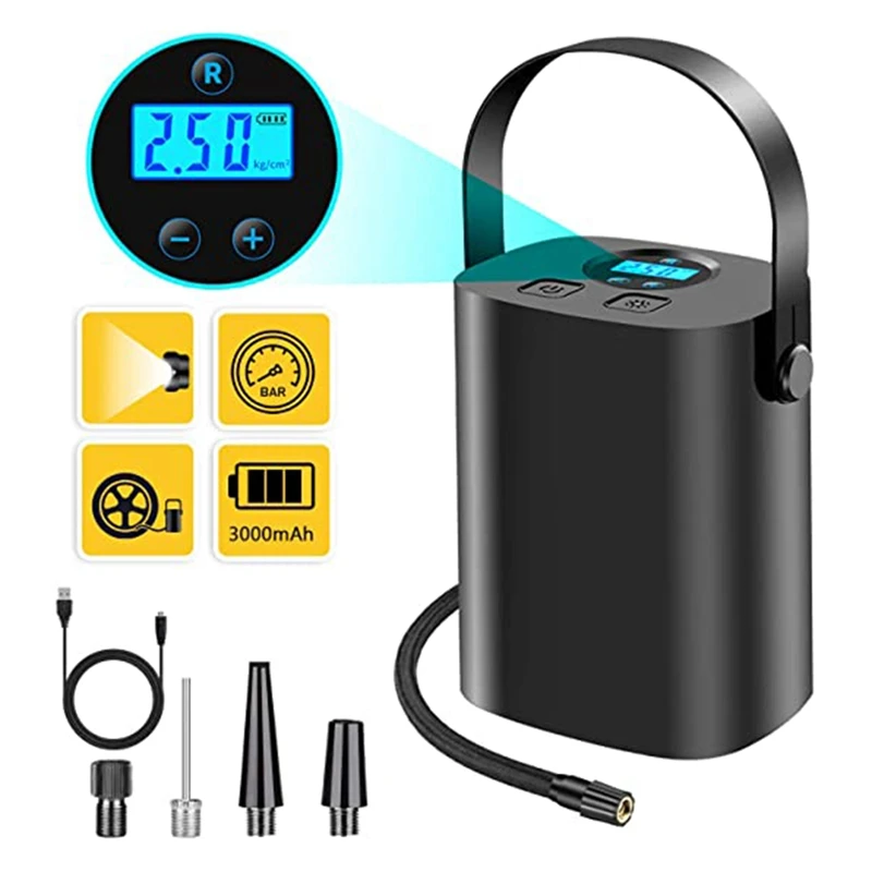 Online Compresor De Aire Recargable De 3000Mah, Mini Inflador De Neumáticos Portátil, Bomba De Aire Eléctrica Para Neumáticos, Luz Led Con Pantalla Lcd Para Coches