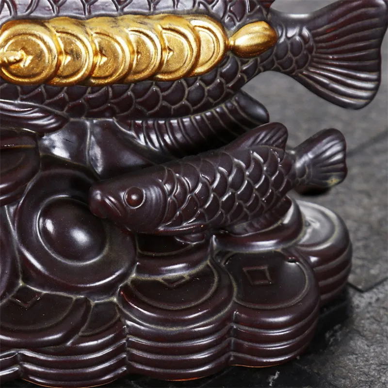 Ceramic Money Fish Incense Backflow Burner Smoke Waterfall Aroma Censer Stick Holder Home Decor + 10pcs Cones | Дом и сад