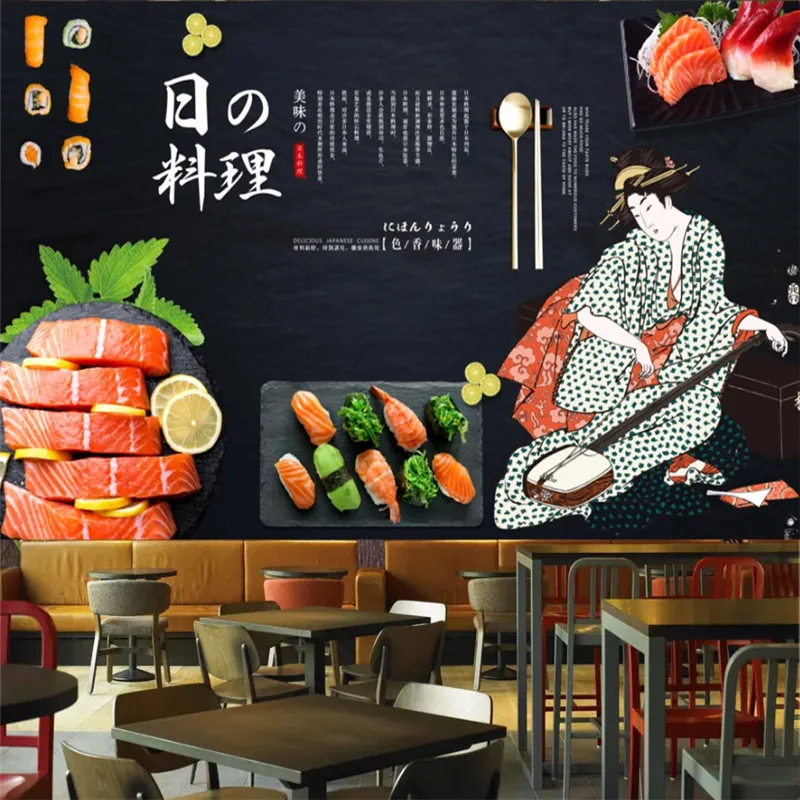 Японская кухня суши лосось Кейтеринг черный фон настенная бумага для стен 3D