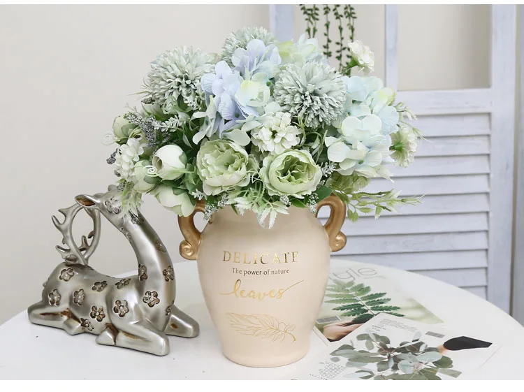 Европейский стиль роскошный искусственный цветок керамический набор ваза для