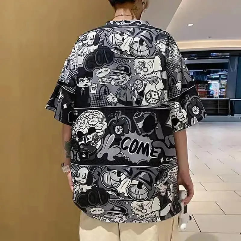 

Hip-hop Red Couple Fashion Special Cool Punk Japan Clothes Men Printed Clothes Boys Tops Graphic Tee Casual Cartoon Tshirts