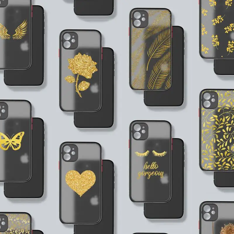 

Golden leaf flower love leopard print Phone Case black matte transparent For iPhone 7 8 x xs xr 11 12 pro plus mini max Clear